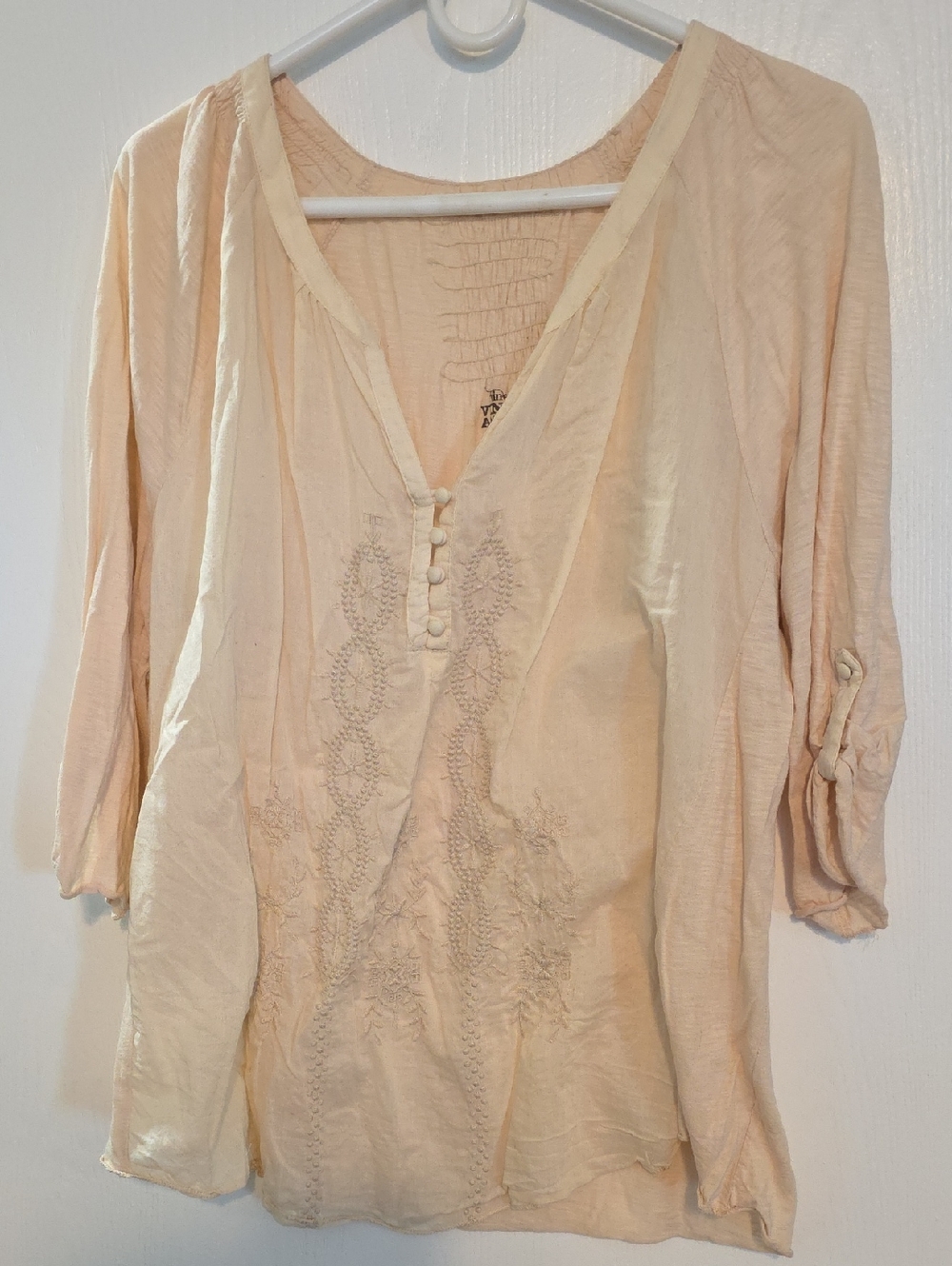 Light Cream Embroidered V-Neck Tunic Top